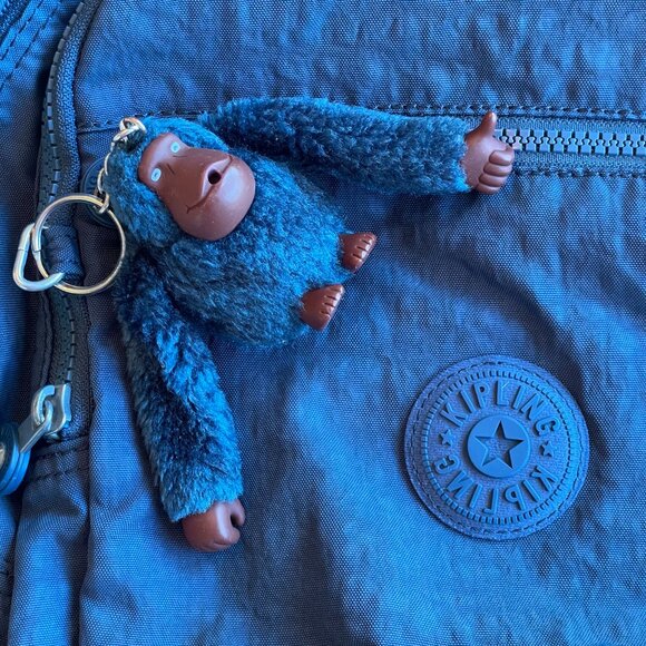 Kipling Challenger Medium Backpack With Furry Monkey Key Ring, Blue - Picture 3 of 11